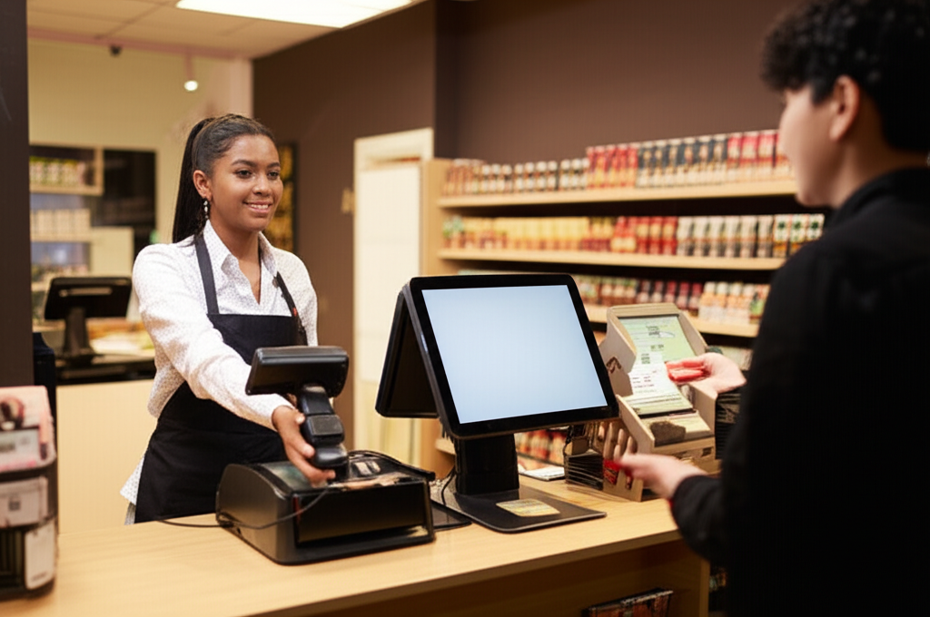 Sistema punto de venta en mostrador de tienda